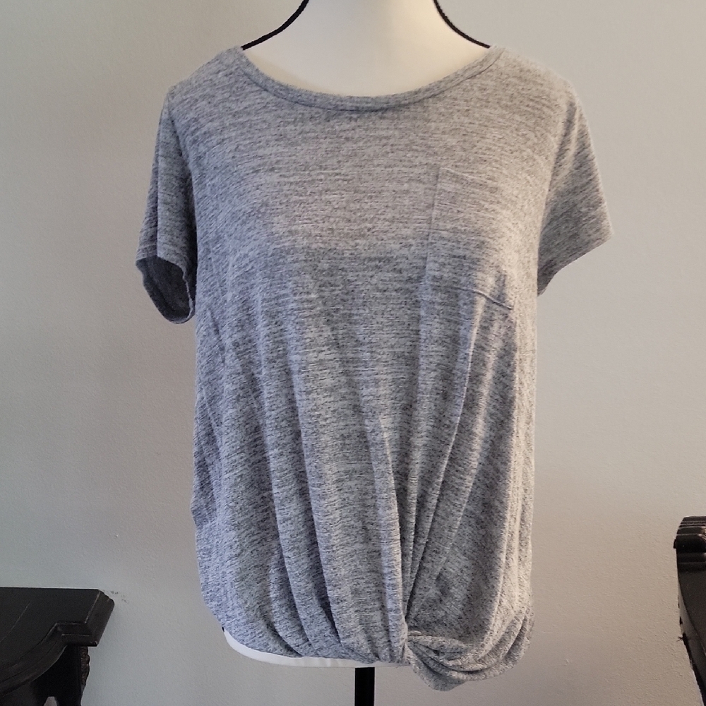 Cupio Gray Tie Front Relaxed Short Sleeve T-Shirt